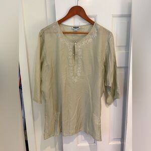 100% silk embroidered sage green tunic